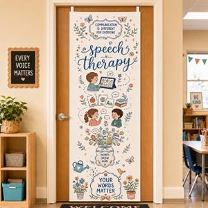 Wandteppich aus Polyester-Leinen für Sprachtherapie, florale Türdekoration für Klassenzimmer