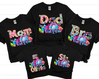Trolls Birthday Shirt Personalized Trolls Birthday Theme Shirts, Trolls Catoon Matching Family Shirt, Custom Birthday Gift