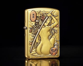 Accendino Zippo Samurai Geisha Gold Art