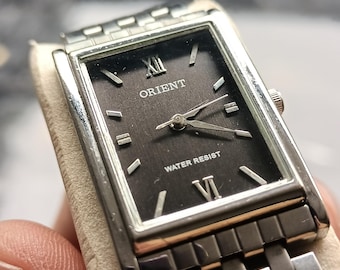 Rare Orient Tank Quartz Twin Dial Tone Vintage Japan Men's Dress Watch Ref.8V0102