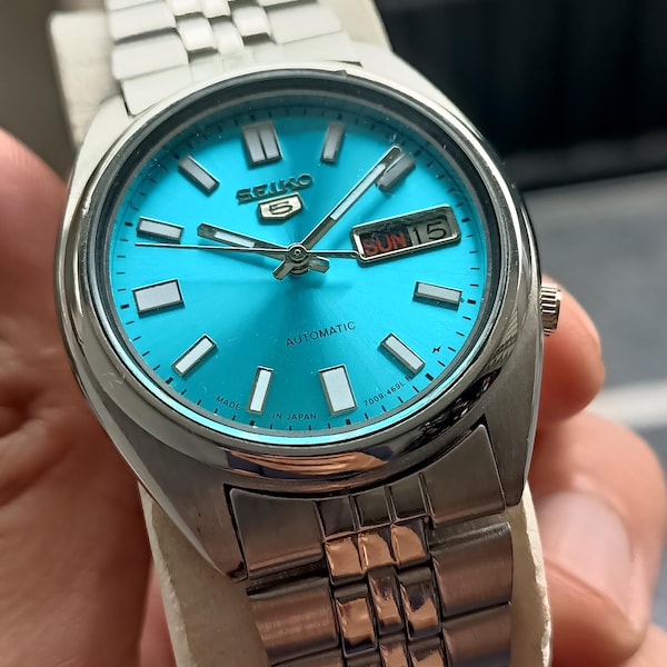 Reloj de vestir automático Seiko 5 Tiffany azul cielo para hombre (modificado)