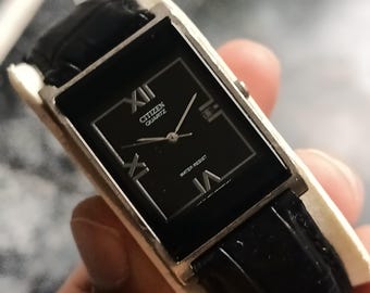 Citizen Tank Quartz Black Vintage Men's Dress Watch Ref.520505