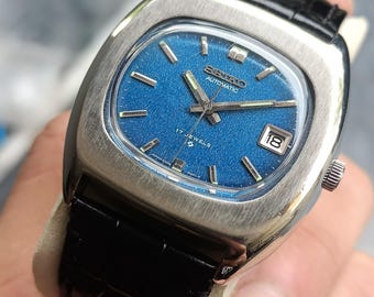 Rare Seiko Automatic Blue Textured Dial Vintage Japanes Men's Wrist Watch 6309-5000