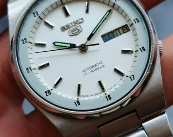 Seiko 5 Railway Time Automatic White Dial Vintage Japanes Men's Wrist Watch