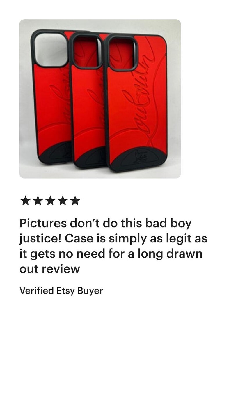 May include: Three red phone cases with black trim. The cases have a curved design and a logo in a cursive font. The cases are displayed against a white background.