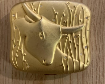Polvos compactos compactos dorados VTG Estée Lauder Zodiac Golden Taurus Goldtone VACÍO