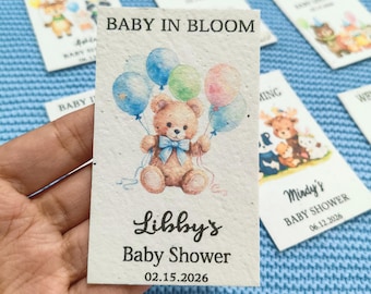 Personalized Baby Shower Favors for Girls or Boys, Baby In Bloom, Woodland Animal Theme, Plantable Thank You Cards, Eco Friendly Party Gift