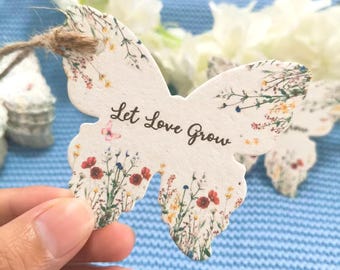Custom Plantable Seed Paper Butterfly Favors, Let Love Grow, Celebration of Life, Wedding Thank-You Favor