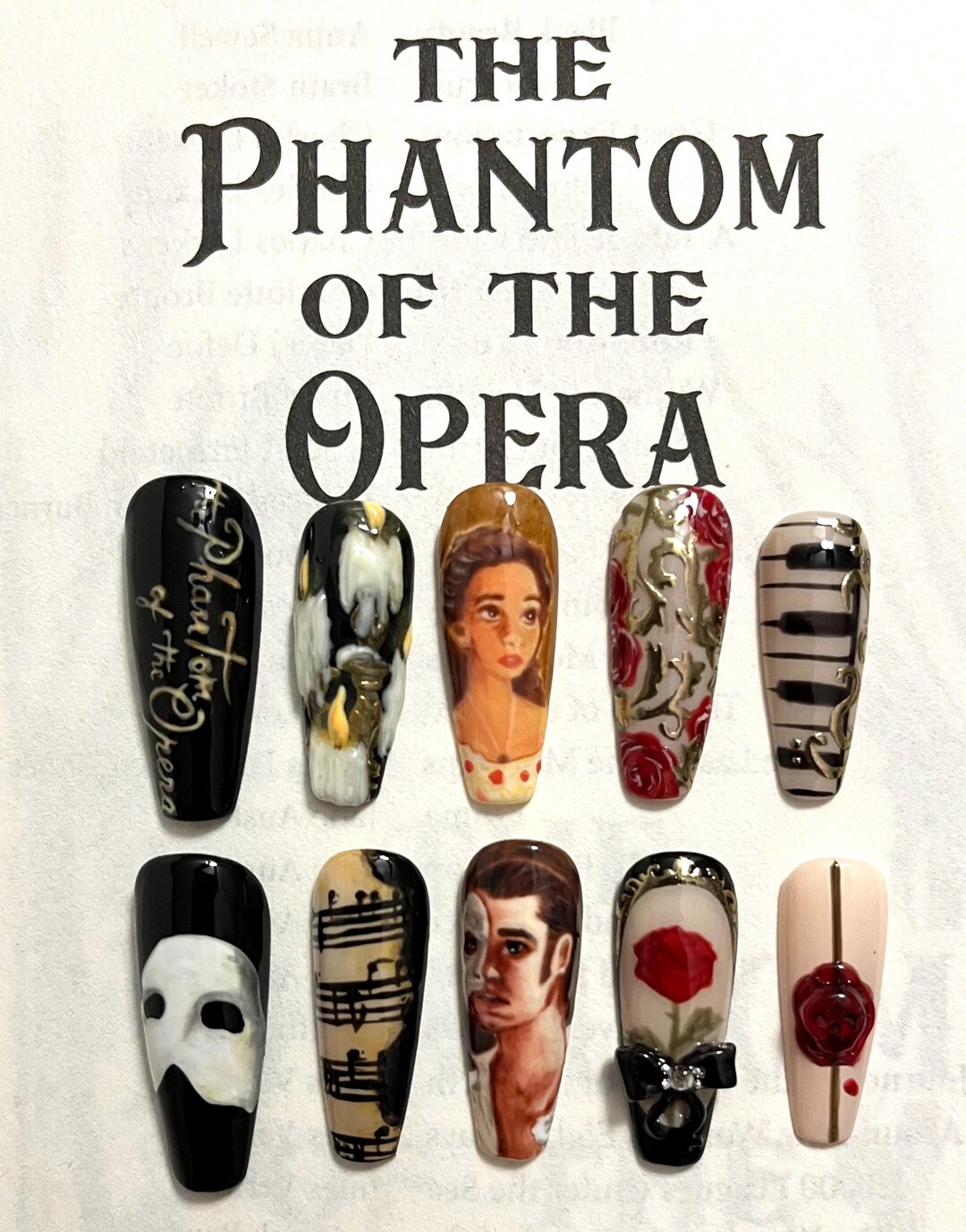 Opera Hand Signs Phantom of the Opera Hand Painted Press on Nails - Etsy
