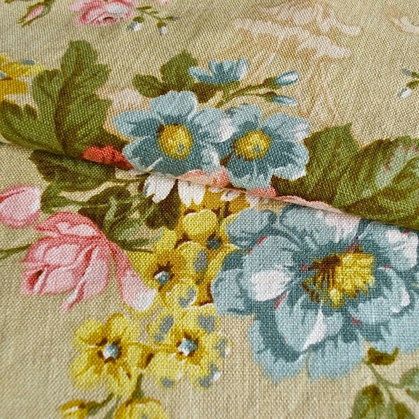 Vintage Sanderson Fabric - Floral Linen Union Upholstery  Fabric  - "Lytton" Pattern