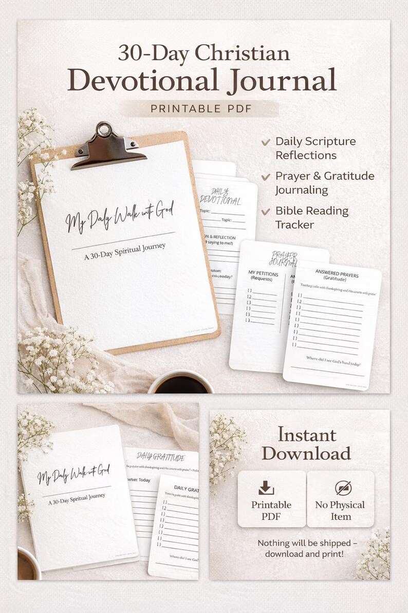30-day Christian Devotional Journal Printable, Daily Prayer and ...