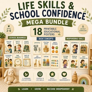 18 Preschool Learning Posters | Life Skills, School Readiness, Basic Concepts (Digital Download)