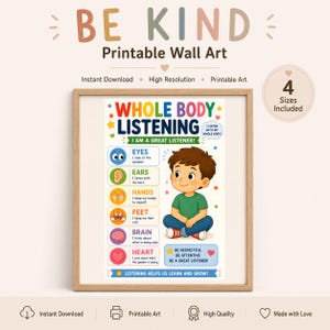 Whole Body Listening Poster | SEL Classroom Decor, Behavior Chart (Digital Download)
