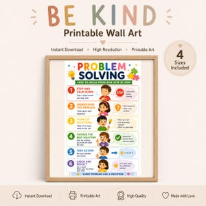 Póster con pasos para la resolución de problemas para niños / Decoración imprimible para el aula (SEL) (Descarga instantánea)