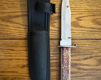 Vintage Cobra Hunter 2 Brazil fixed blade knife + aftermarket sheath, see/read