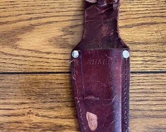 Robust but worn Vintage Sharp Taiwan leather sheath for 4.5" by 1.5" fixed blade