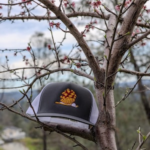 Gorra de camionero bordada con piña y parche de hojas de otoño