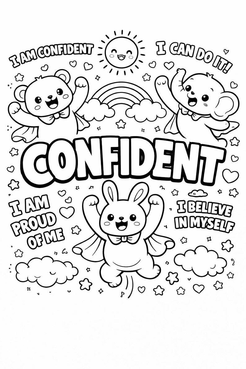 Kids Affirmation Coloring Page CONFIDENT, Printable Coloring Page for ...