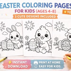 Easter Coloring Pages Bundle for Kids – Bunny & Chick Printable, Cute Spring Coloring Sheets, Instant Download PDF, Kids Activity 4-8