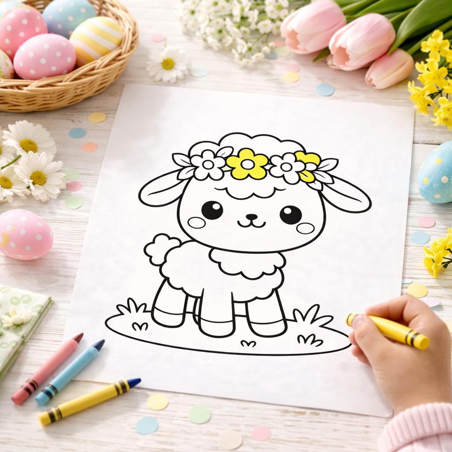 Adorable Lamb Easter Coloring Page for Kids – Printable PDF – Spring ...