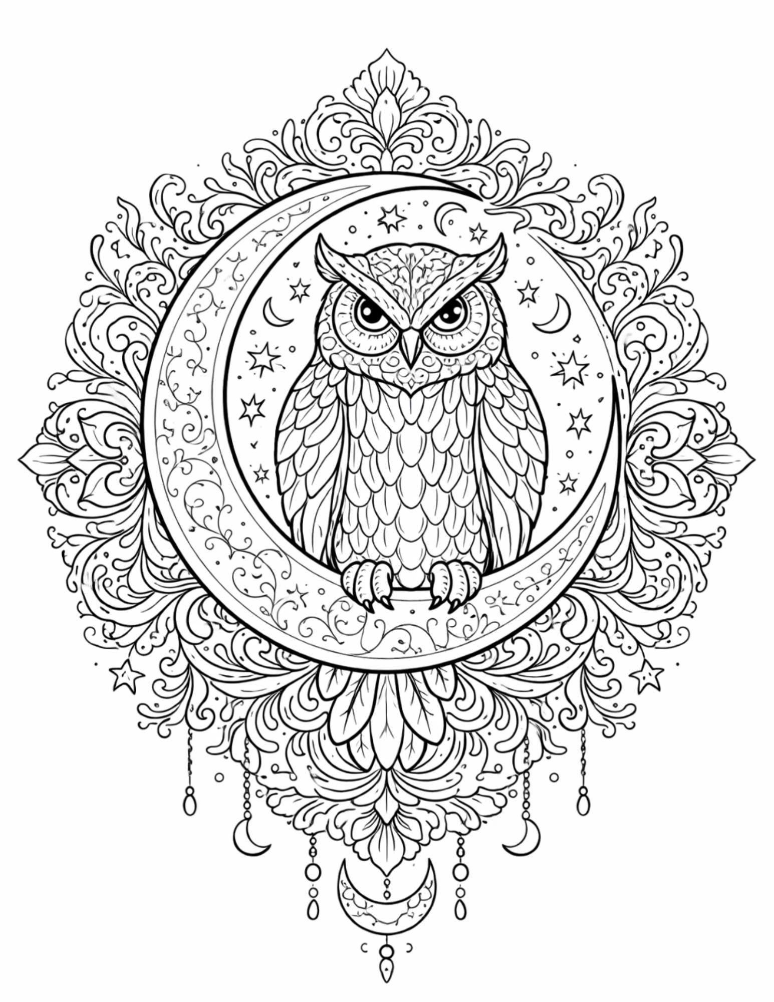 Owl Coloring Page for Adults Printable, Mandala Owl Coloring Sheet, Night Owl Art, Stress Relief Col