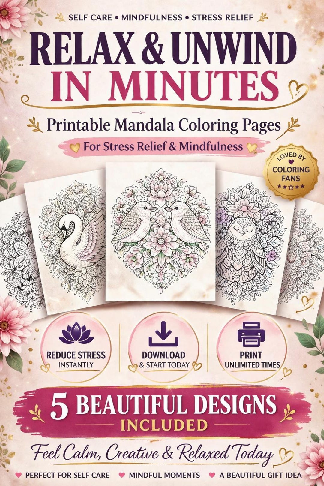 Mandala Coloring Pages for Adults Printable, Stress Relief ...