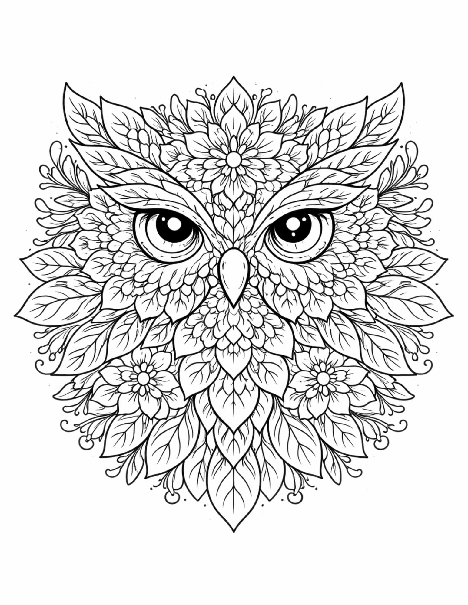 Owl Coloring Page for Adults Printable, Mandala Animal Coloring Sheet, Relaxing Stress Relief Art, I