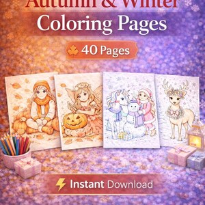 Autumn Coloring Pages for Girls, 20 Pages – Cute Fairy Coloring Book, Fall Printable PDF, Kids Coloring Pages, Instant Download