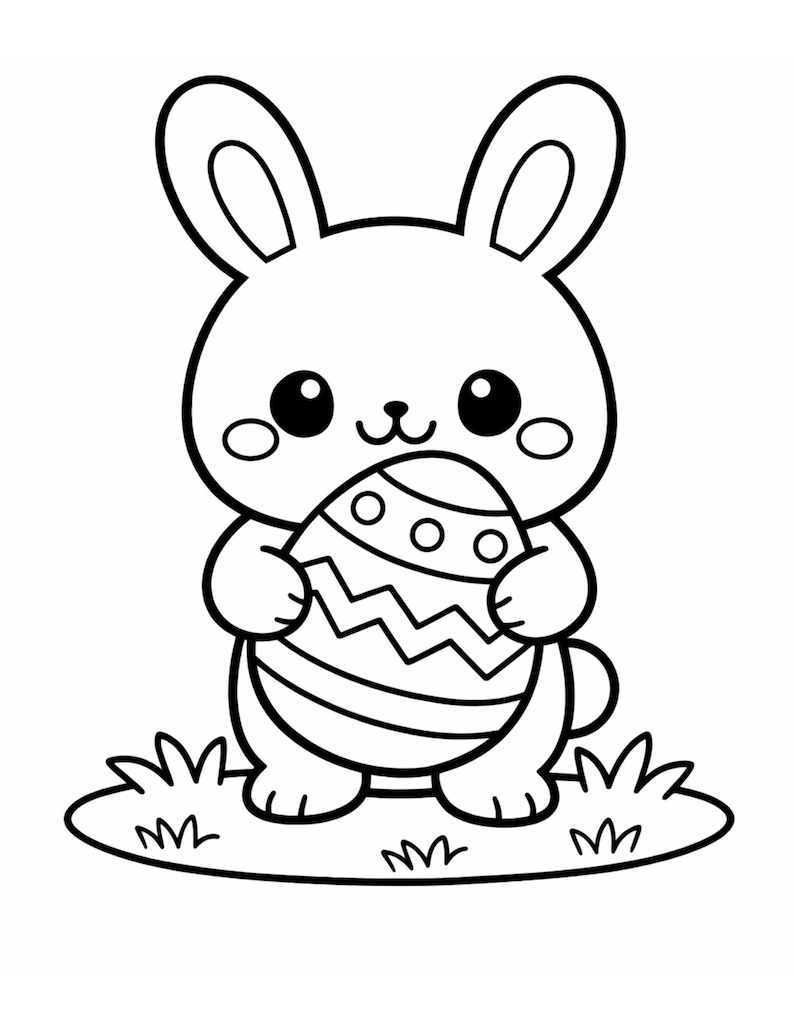 Easter Bunny Coloring Page for Kids – Cute Rabbit With Egg – Printable ...