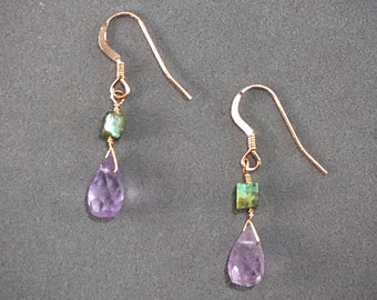 Rose Gold Fill Amethyst Turquoise Earrings