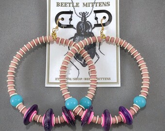 African Glass, Vinyl, 14 Kt GF Hoop Earrings
