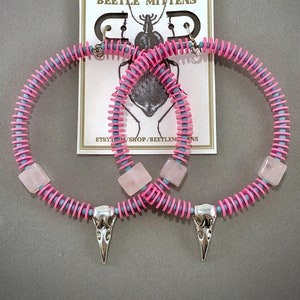 Pink/Turquoise/Silver Hoop Earrings w/ Rose Quartz, African Vinyl, and Sterling Silver