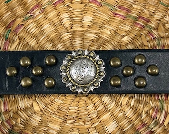 Leather Cuff with Silver and Gold Concho and Studs XS/S