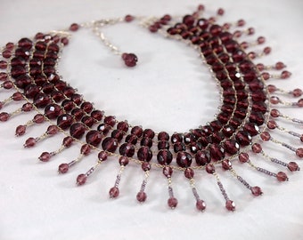 Smokey Purple Czech Glass and Sterling Silver Collar Necklace