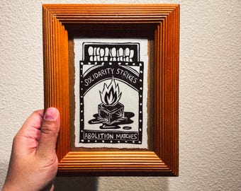 Abolition Matches Linocut Print - Hand-Pressed - "Melt Away the ICE" Activist Art 4"x6"