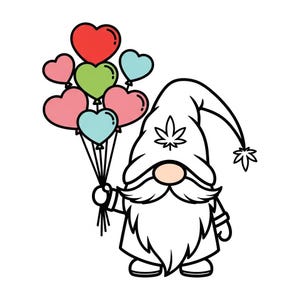 Amor de Gnomo: Arquivo SVG para o Dia dos Namorados - Balões em Formato de Coração, Folha Delicada, Compatível com Cricut, Arquivo para Corte a Laser