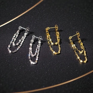 Minimalist Kettenglied Hoop Ohrringe Gold oder Silber Doppelschlaufe Design