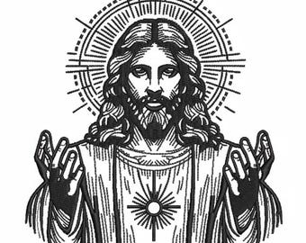 Disegno da ricamo del Sacro Cuore di Gesù - Schema lineare - Download digitale