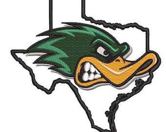 Disegno da ricamo della mascotte dell'anatra del Texas / Logo del contorno dello stato (DST PES JEF) Download immediato