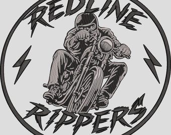 Digitalizzazione del ricamo per moto Redline Rippers – Design della toppa per motociclista – File per ricamo a macchina con download immediato