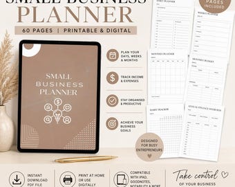 Planificador imprimible para pequeñas empresas / Organizador diario, semanal y mensual (descarga en PDF)