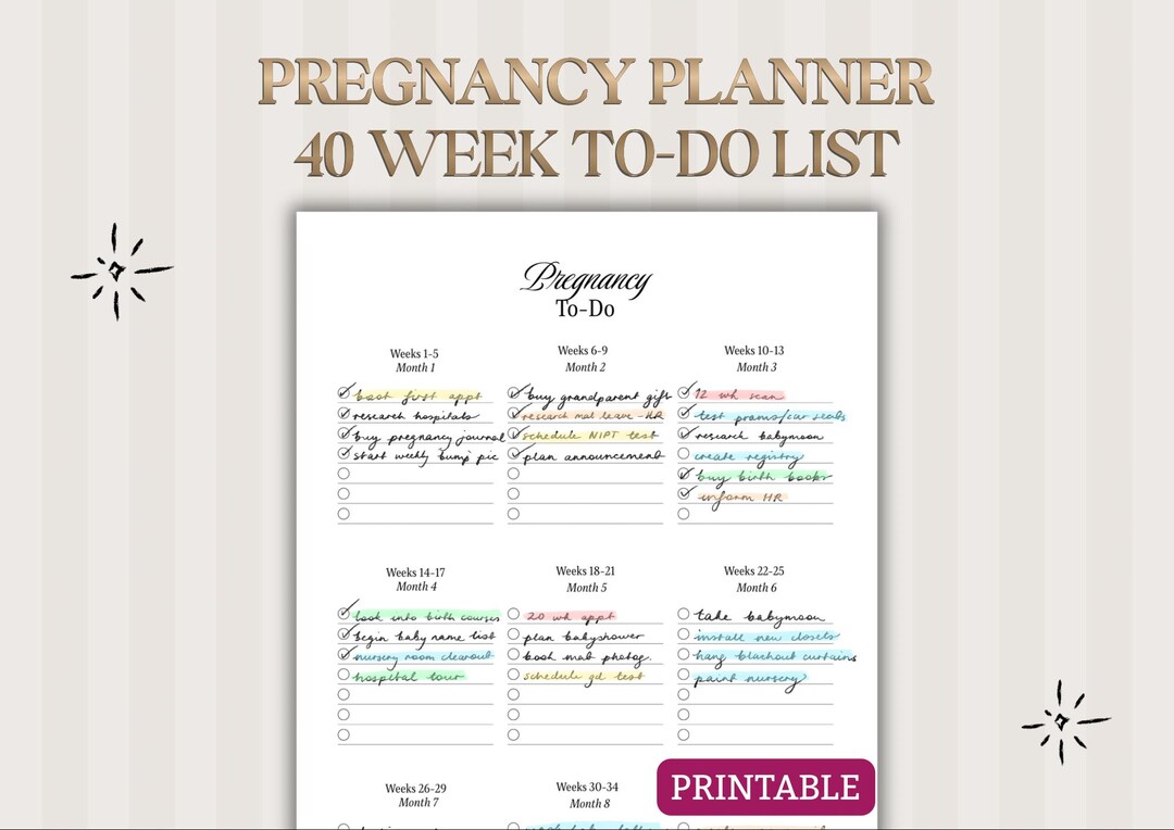 Pregnancy Planner Printable | Pregnancy To-do List | Weekly Pregnancy ...