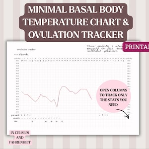 Tabella della temperatura corporea basale minima / Tracker dell'ovulazione BBT / Tracker del ciclo per chi cerca di concepire / Tracker della fertilità stampabile