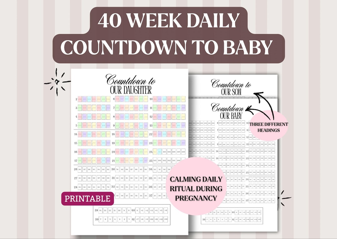 Pregnancy Countdown Coloring Page | 40 Week Tracker (digital Download ...