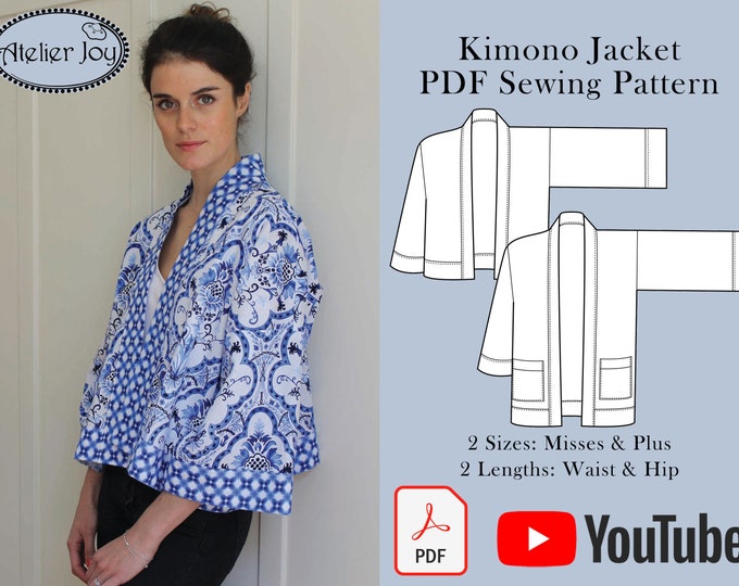 Sewing Pattern Kimono Jacket Pattern, Open Front Loose Fit Jacket