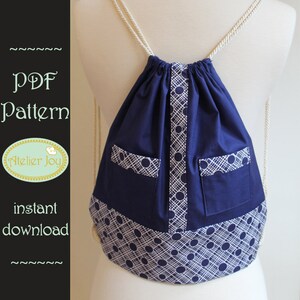 Drawstring Backpack PDF PATTERN - Drawstring Bag - Pockets - Easy ...