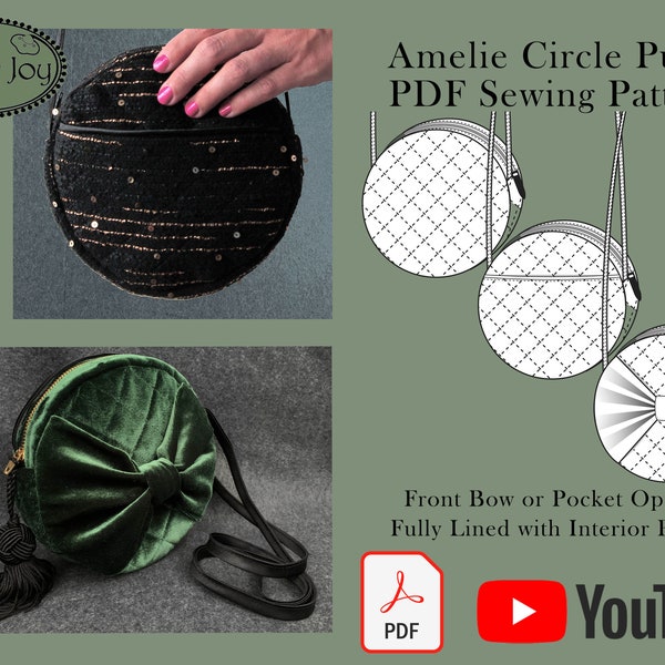 Circle Purse Bag Sewing Pattern - Crossbody Shoulder Strap - Women Bag Sewing Pattern  - PDF Pattern For Bag Cute Bag  - Bow Pocket - Video