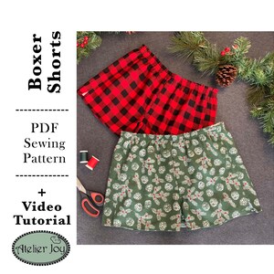 Cuecas Boxer Masculinas PDF Padrão de Costura e Instruções Digitais (Com Tutorial em Vídeo) - Presente de Dia dos Pais - Download Instantâneo - Imprimir Carta A4, A0