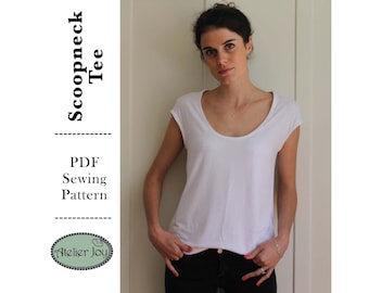 T-shirt naaipatroon PDF - Top naaipatroon - Patroon en tutorial - Instant download pdf - maat S, M, L - Easy T-shirt T-shirt voor beginners