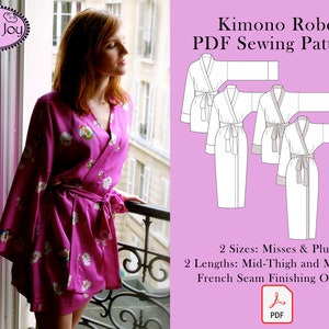 Woman Kimono Robe Sewing Pattern in Short or Long Version - Morning Dress - Misses or Plus OSFM A0, A4, US-Letter & Written Tutorial